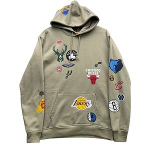 Ultra Game NBA Hoodie Men M Olive Green All-Over Print Team Logo Fleece Pullover